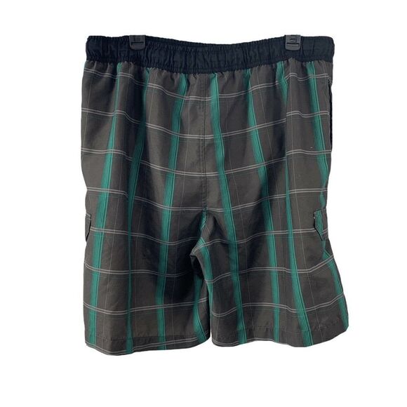 Hawaiian Authentics Swim Trunks Gray Green Plaid L - Picture 2 of 6